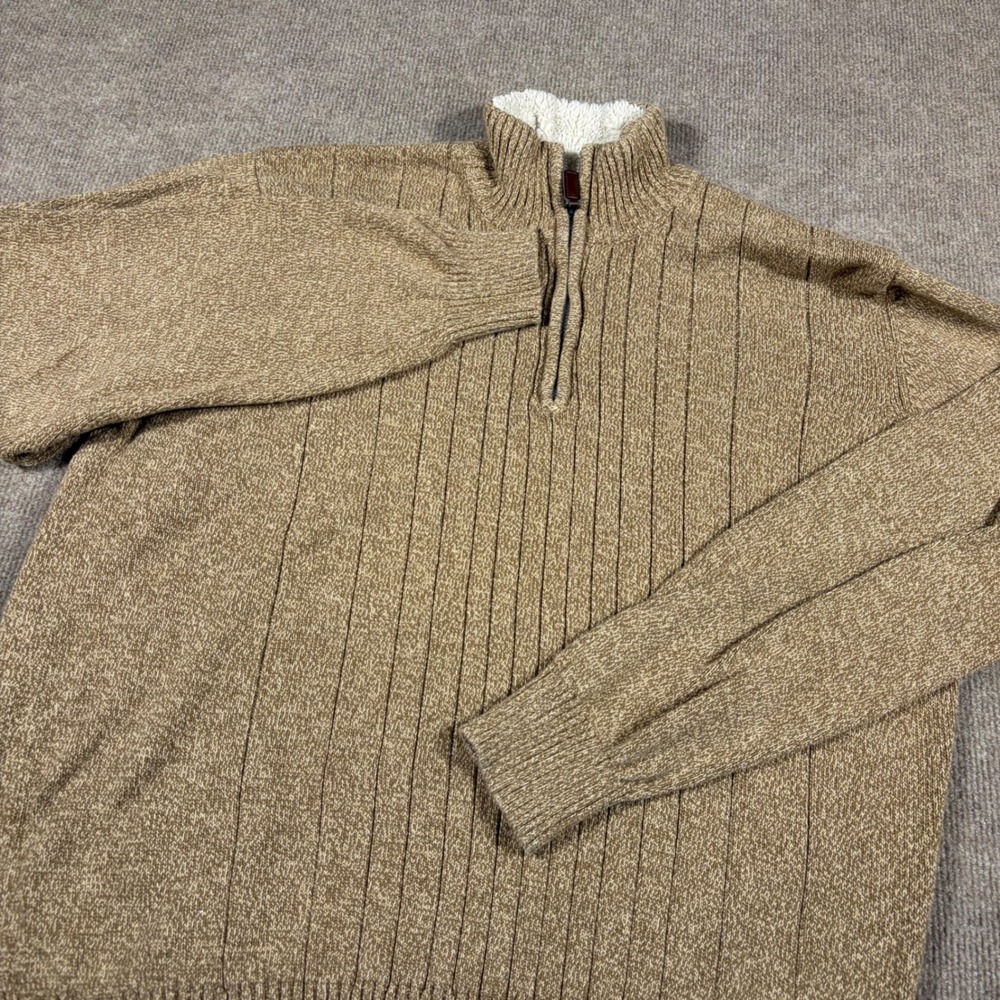 Tricots St Raphael Mens XXL Tan Marl Quarter Zip Faux Shearling Lined Sweater